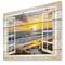 Designart - Open Window to Bright Yellow Sunset - Modern Seascape Print on Natural Pine Wood
